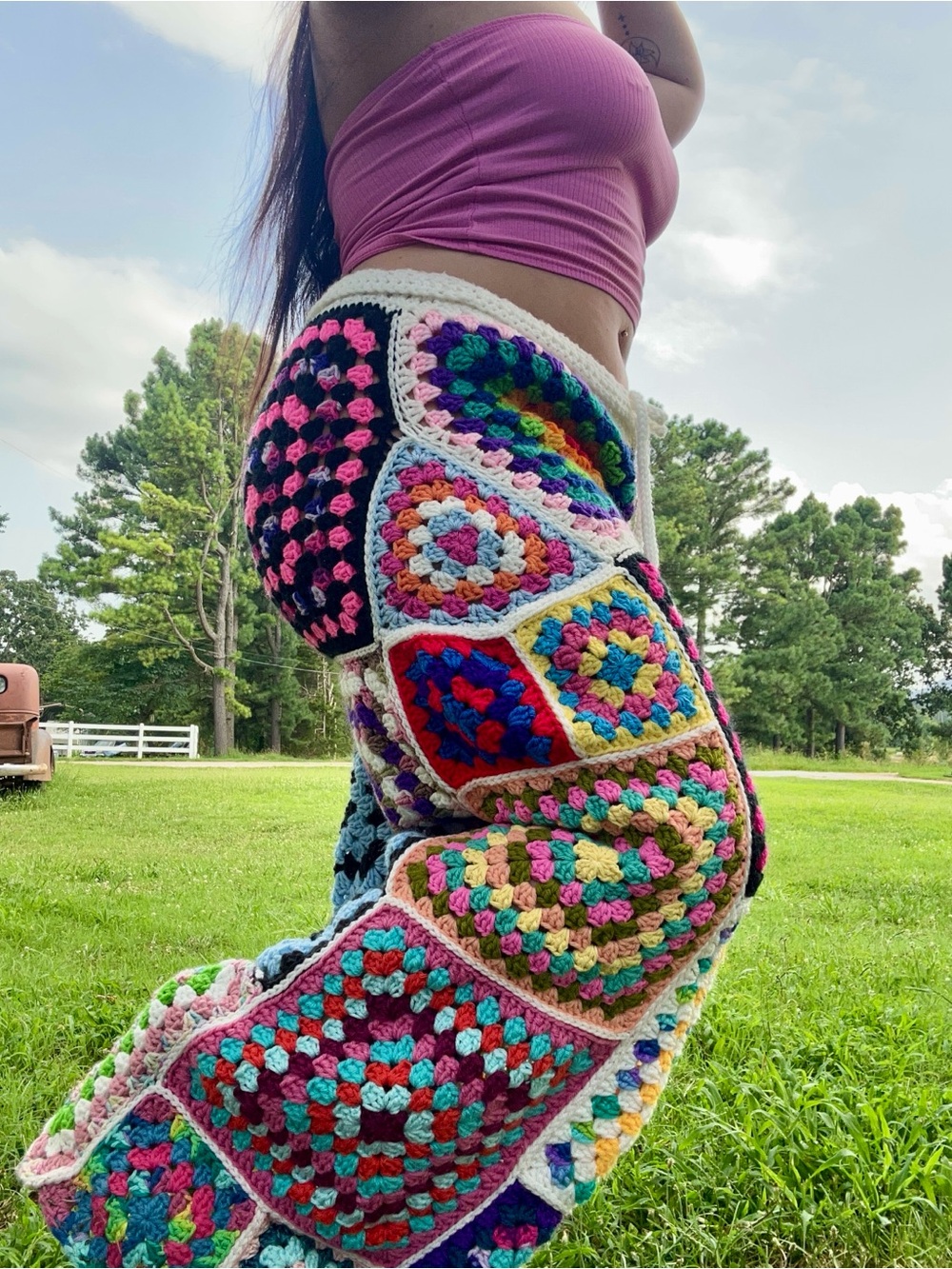 Handmade Multicolor Crochet Patchwork Women’s skater pants